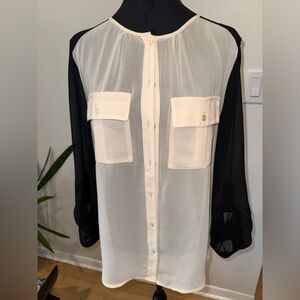 Sanctuary Black and Cream Sheer Blouse